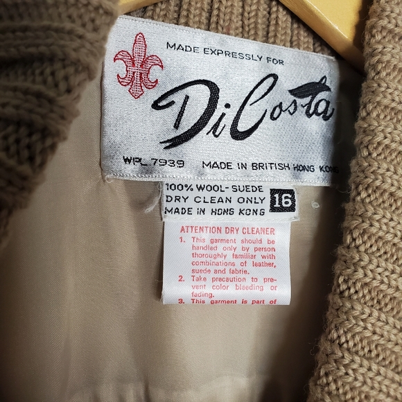 Beige ladies vintage wool and suede jacket - Picture 3 of 3